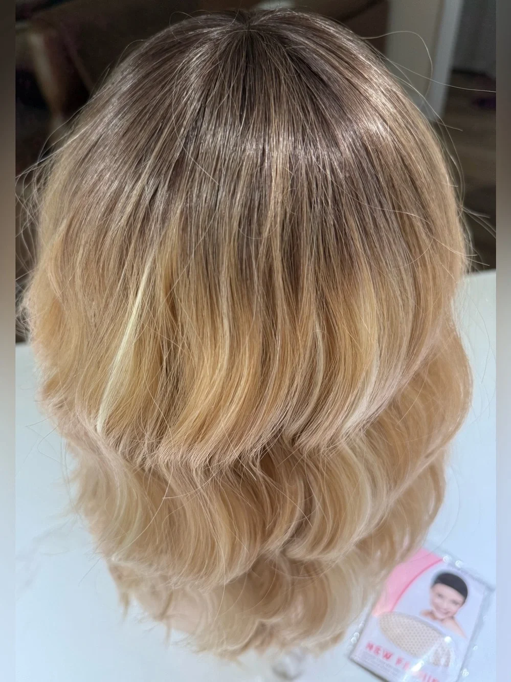 HAIR, 16” Wavy, Long Bangs, Ombre Brown to Blonde